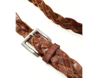 Vintage belt - braided leather belt - 90s - brown leather belt - plaited belt - woven belt - preppy - braided belt