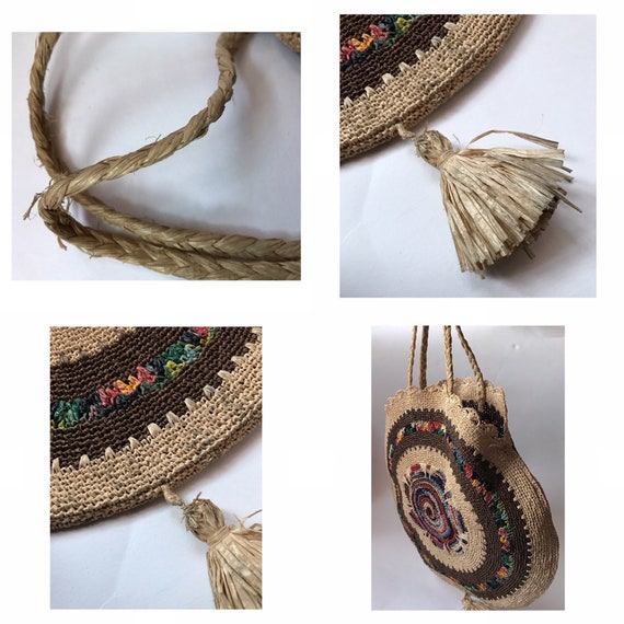 Woven raffia bag - boho handbag - round woven bag… - image 5