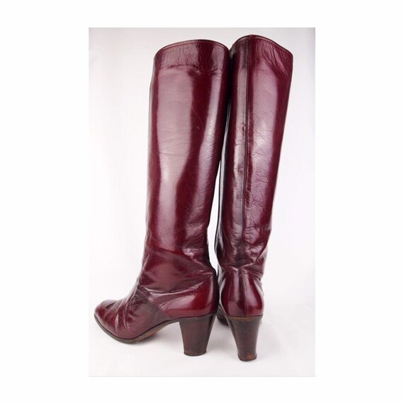 red leather high heel boots