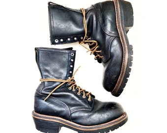 Vintage Red Wing boots - logger boots - combat boots - 90s boots - grunge - black leather boots - work boots