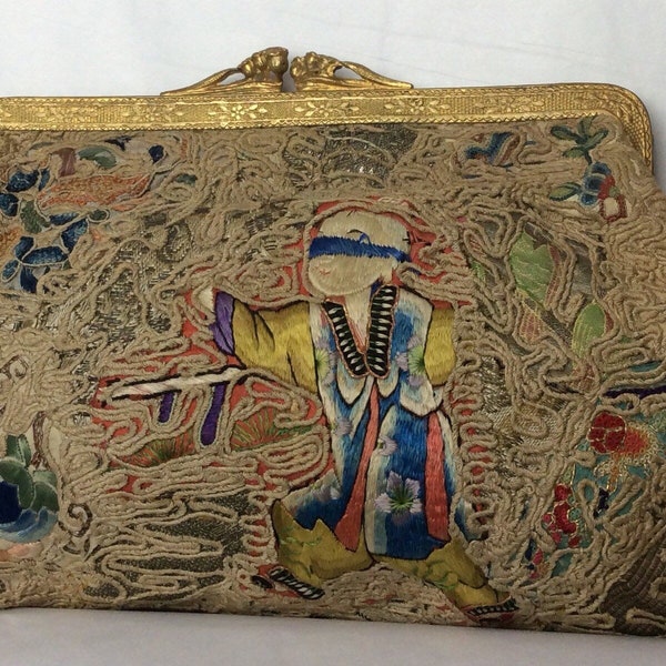 Embroidered oriental clutch - vintage handbag - evening bag - clutch bag - mid century chic