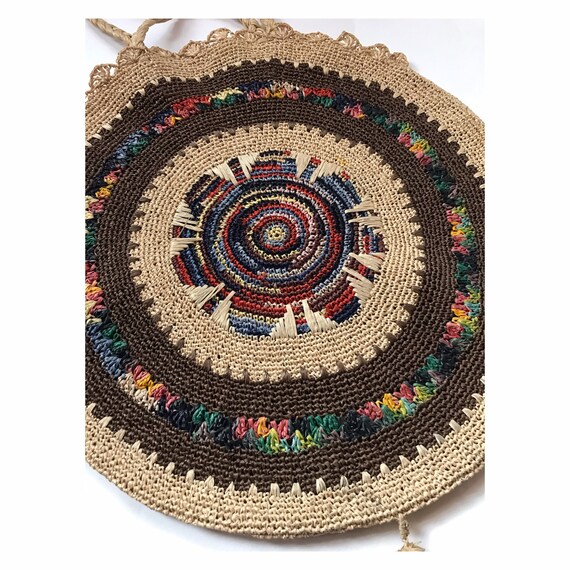 Woven raffia bag - boho handbag - round woven bag… - image 4