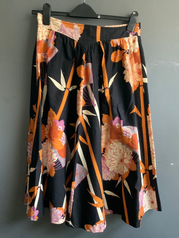 Vintage midi skirt - fan print skirt - cotton ski… - image 8