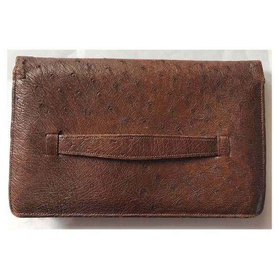Vintage clutch bag - brown leather bag - ostrich … - image 4