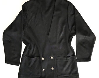 Vintage black cardigan - lightweight jacket - black sweater - 80s 90s fashion - cardigan with pockets