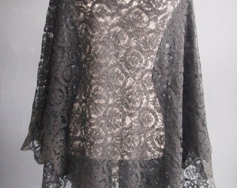 Antique mourning shawl - gothic bride - steampunk - halloween costume - black lace shawl - veil - gothic wedding - goth - vintage shawl