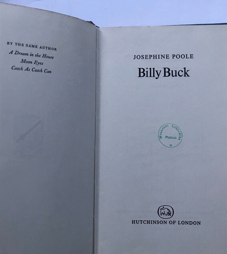 May include: A book cover with the title "Billy Buck" by Josephine Poole. The book is published by Hutchinson of London.