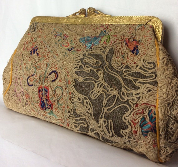 Embroidered oriental clutch - vintage handbag - e… - image 5