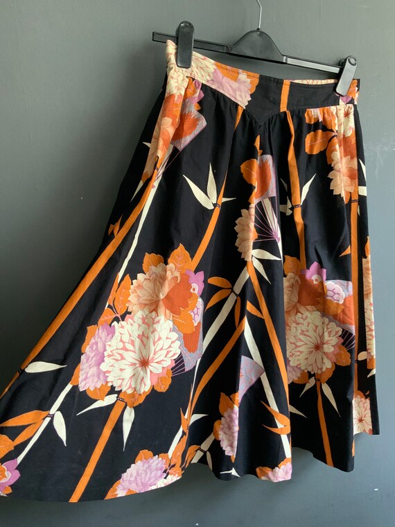 Vintage midi skirt - fan print skirt - cotton ski… - image 2