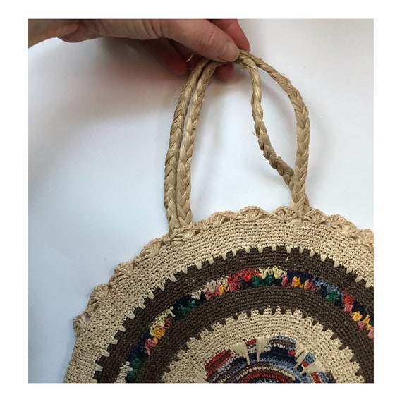 Woven raffia bag - boho handbag - round woven bag… - image 9