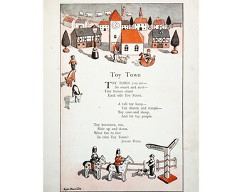 Small vintage print - Toy Town print - childrens bedroom decor - toy print - Nursery print - cottagecore art - poem print