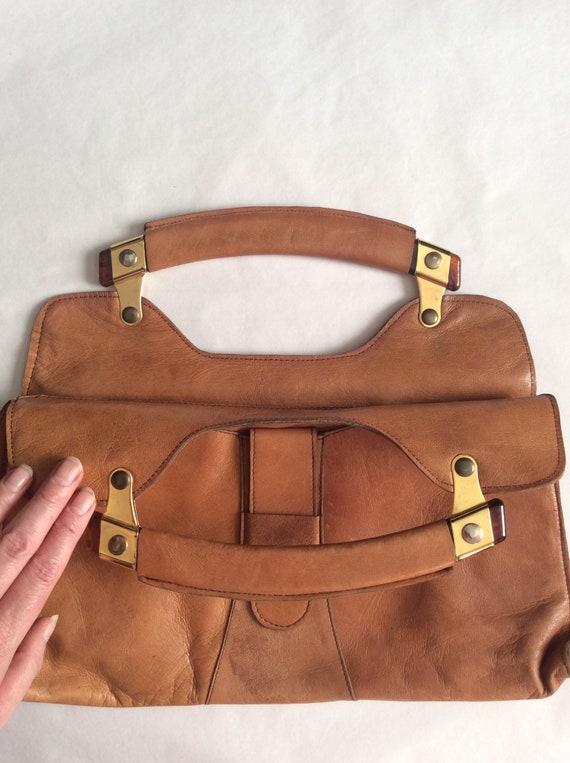 Vintage leather bag - 70s handbag - brown leather… - image 6