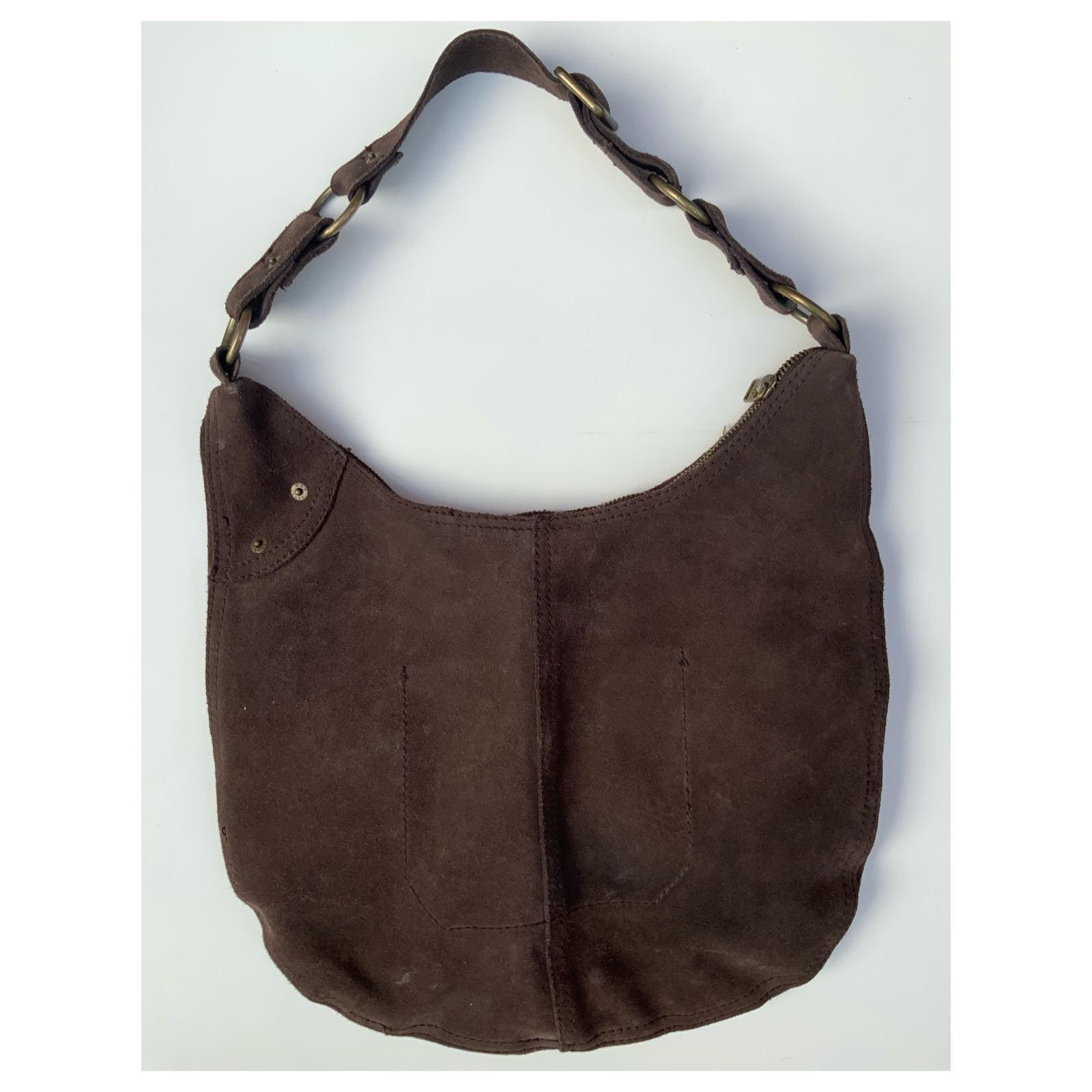 Vintage Gap Handbag - Brown Leather Bag - Suede Bag - Nubuck