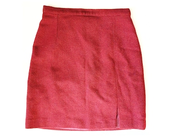 Vintage mini skirt - burgundy red tweed skirt - wool skirt - winter fashion - 90s - Christmas outfit