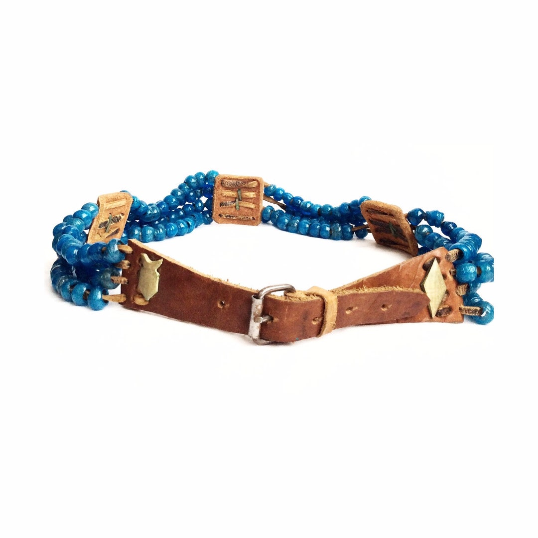 Unique Boho Glass Bead‎ Belt High Quailty Boho Hand Loomed Glass Bead Belt • Wood Scroll Jigsaw Brown  main image 3