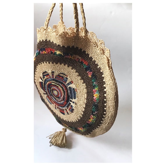 Woven raffia bag - boho handbag - round woven bag… - image 7