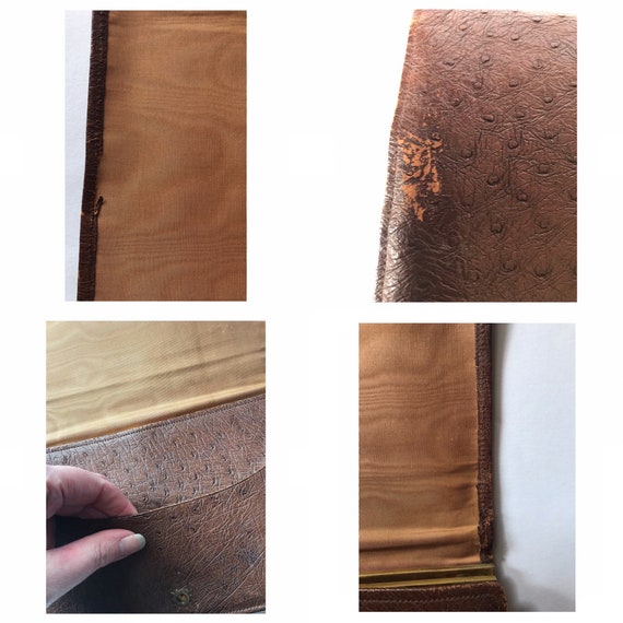 Vintage clutch bag - brown leather bag - ostrich … - image 5
