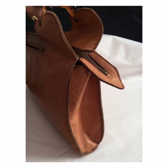 Vintage leather bag - 70s handbag - brown leather… - image 8
