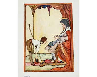 Small vintage print - fairy tale print - coloured book plate print - wall art - folk art - storybook illustration