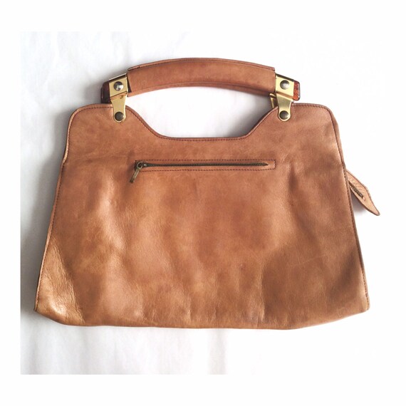 Vintage leather bag - 70s handbag - brown leather… - image 3