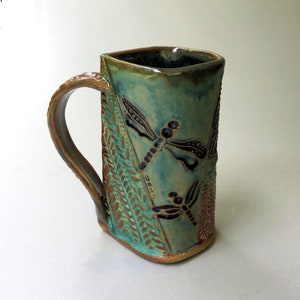 Dragonfly Pottery Coffee Mug, Hand Made Microwave and Dishwasher safe 16 oz