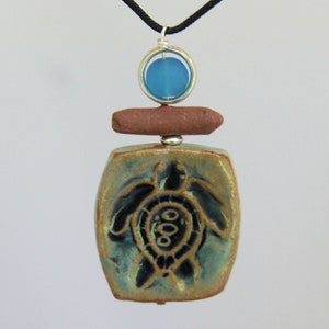 Sea Turtle Pendant Necklace Pottery Clay Handmade