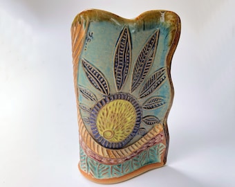 Sun Design Pottery Flower Vase Hand Made