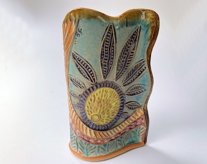 Sun Design Pottery Flower Vase Hand Made