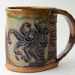 Handmade Octopus Pottery Mug: Artisan Ceramic Coffee Cup