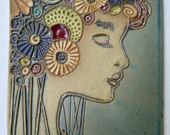 Woman with Flowers Fine Art Painting - Ceramic Wall Tile