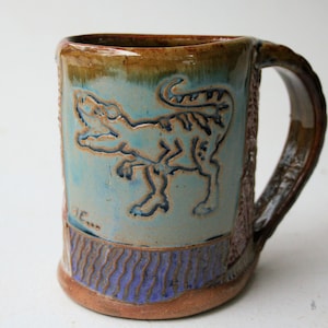 Tyrannosaurus Rex Pottery Mug Coffee Mug Handmade Stoneware Microwave and Dishwasher Safe 12 oz