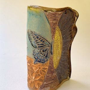 Butterfly Pottery Flower Vase Hand Made