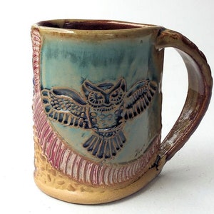 Owl Pottery Mug Coffee Cup Hand Made Microwave and Dishwasher Safe 12 oz