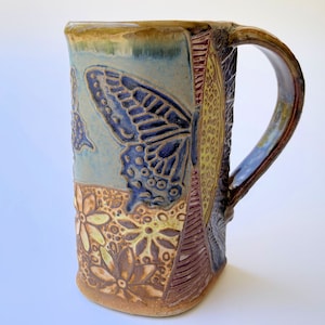 Butterfly Pottery Ceramic Coffee Mug, Handmade Artisan Coffee & Tea Cup – Perfect Gift for Nature and Insect Lovers