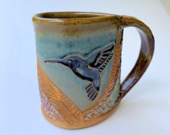 Hummingbird Pottery Mug Coffee Cup Handmade Functional Tableware Microwave and Dishwasher Safe 12 oz