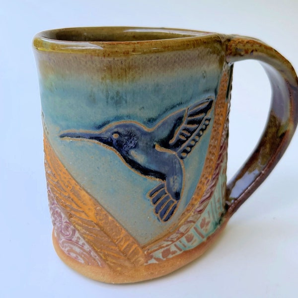 Hummingbird Pottery Mug Coffee Cup Handmade Functional Tableware Microwave and Dishwasher Safe 12 oz