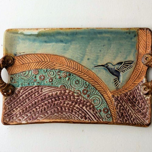 Hummingbird Platter Hand Made Stoneware Pottery
