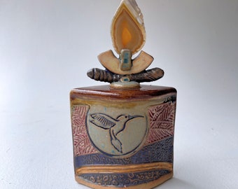Kolibri Vase Vase Keramik Handgemacht mit Achat Lide Hand-Built Textur