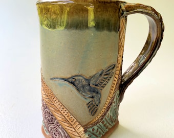 Handmade Hummingbird Pottery Mug: Artisan Ceramic Coffee Cup