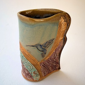 Hummingbird Pottery Flower Vase Hand Made Clay Flower Holder image 3