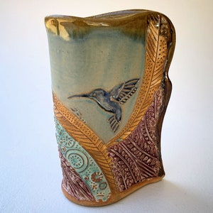 Hummingbird Pottery Flower Vase Hand Made Clay Flower Holder image 1