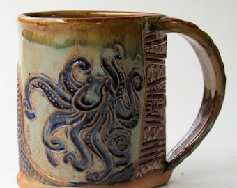 Handmade Octopus Pottery Mug: Artisan Ceramic Coffee Cup