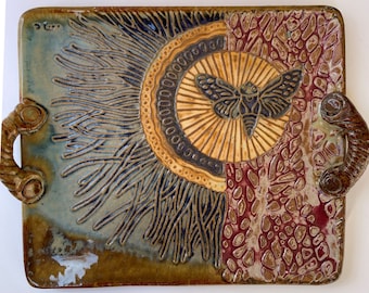 Plato de cerámica Cicada, hecho a mano, de gres, apto para microondas y lavavajillas.