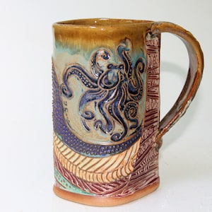 Handmade Octopus Pottery Mug: Artisan Ceramic Coffee Cup