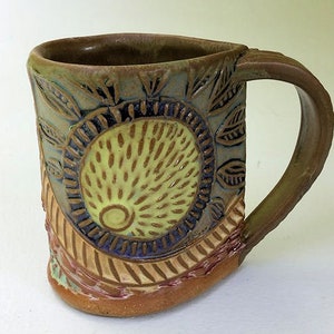 Sunny Day Mug Sun Burst Pottery Mug Coffee Cup Handmade Functinal Tableware Microwave and Dishwasher safe 12 oz