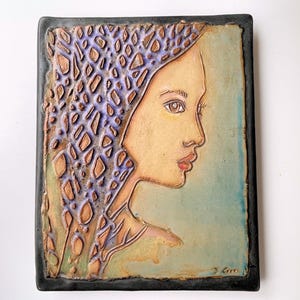 Portrait with trees Handmade Ceramic Pottery Wall Art