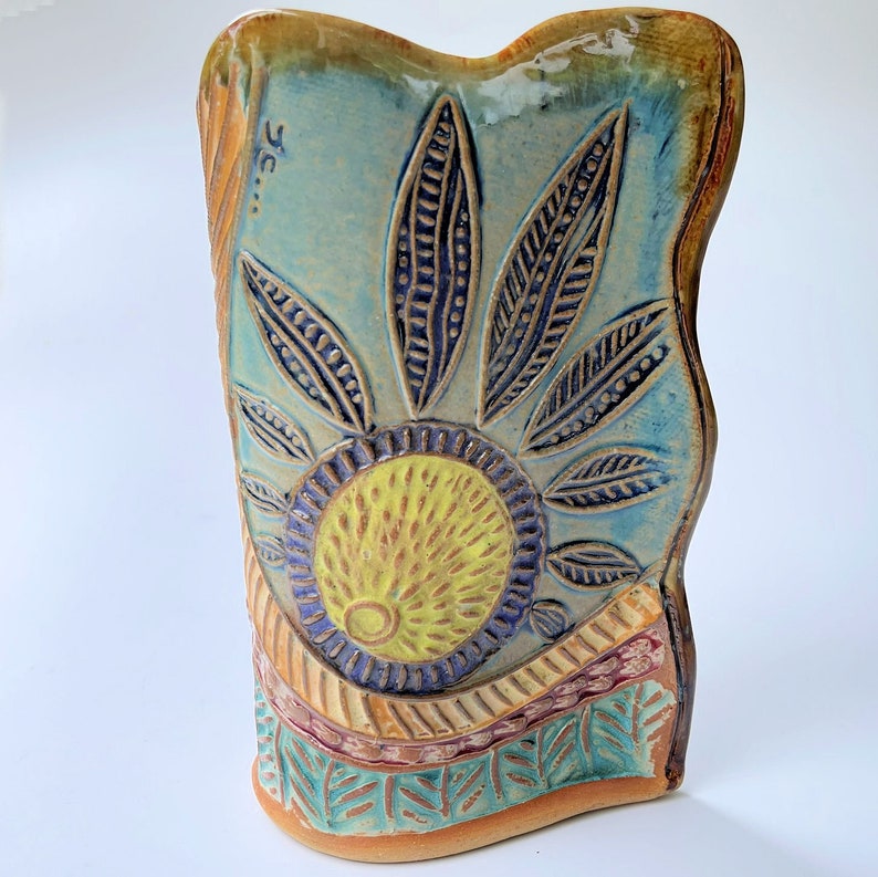 Sun Design Pottery Flower Vase Hand Made image 7