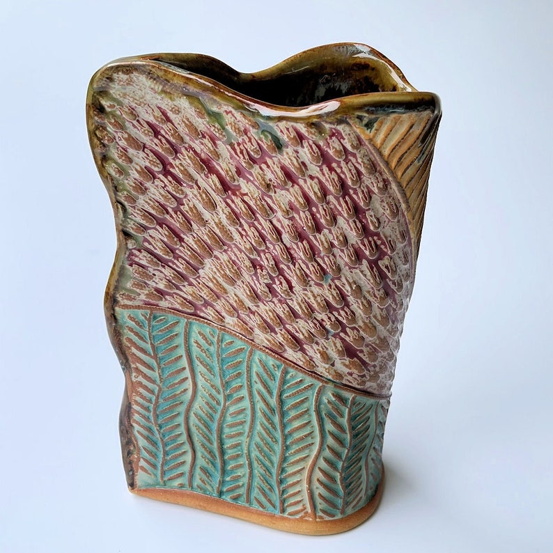 Sun Design Pottery Flower Vase Hand Made image 5
