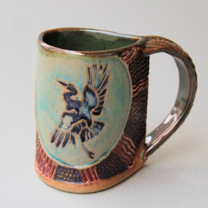 Blue Heron Mug Coffee Cup Handmade Functional Tableware Microwave and Dishwasher Safe 12 oz