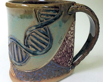 Handmade DNA Ceramic Mug: Artisan Coffee Cup for Scientists